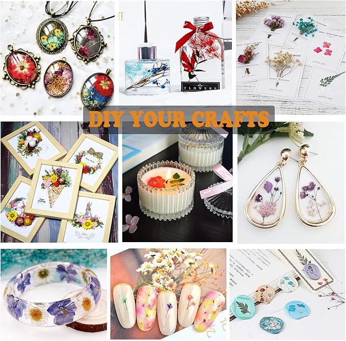 152 Pcs Dried Pressed Flowers for Resin and Nails, Real Natural Flowers Leaves and Butterfly Stickers for Jewelry Soap and Candle Making
