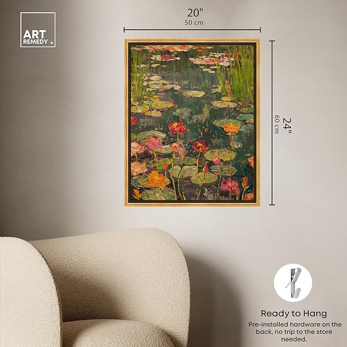 Art Remedy Afternoon Visit Framed Impressionism 1 Piece Canvas Wall Art/Monet And Van Gogh Inspired Art, 21.5" x 25.5", Gold Frame