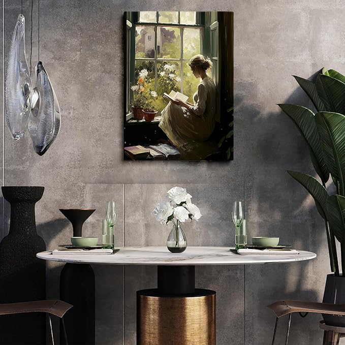 Woman Reading Print Wall Art,Girl Reading Portrait,Antique Woman Reading Art Print,Vintage Style Decor,Neutral Tones,Reading Room, Library, Study Room Decor20x30 Framed