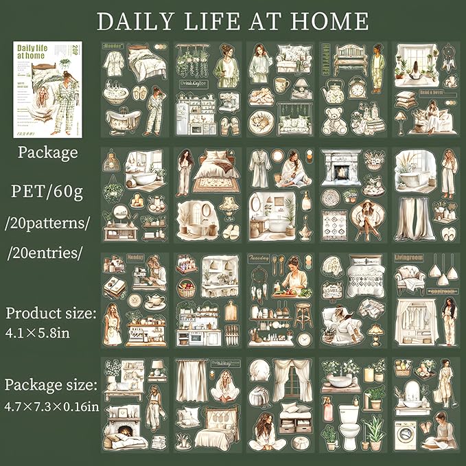 Snycler 2 Books for Girls Journaling People Stickers for Scrapbooking 480 Pre-Cut Pet Transparent Stickers for Journaling Scrapbooking Supplies