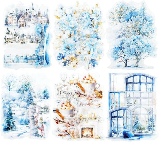 60Pcs Snow Country Winter PET Stickers, Large Landscape Stickers for Scrapbooking, DIY Crafts, Journaling, and Junk Journal Ephemera with Organizer