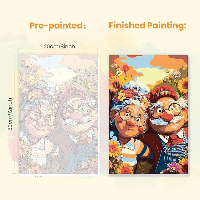 MXJSUA Elderly Couple Framed Paint by Numbers for Adults Beginners, Easy Adults' Paint-by-Number Kits on Canvas with Easel, Acrylic Number Painting Crafts Kits Gifts for Home Decor, 8x12inch