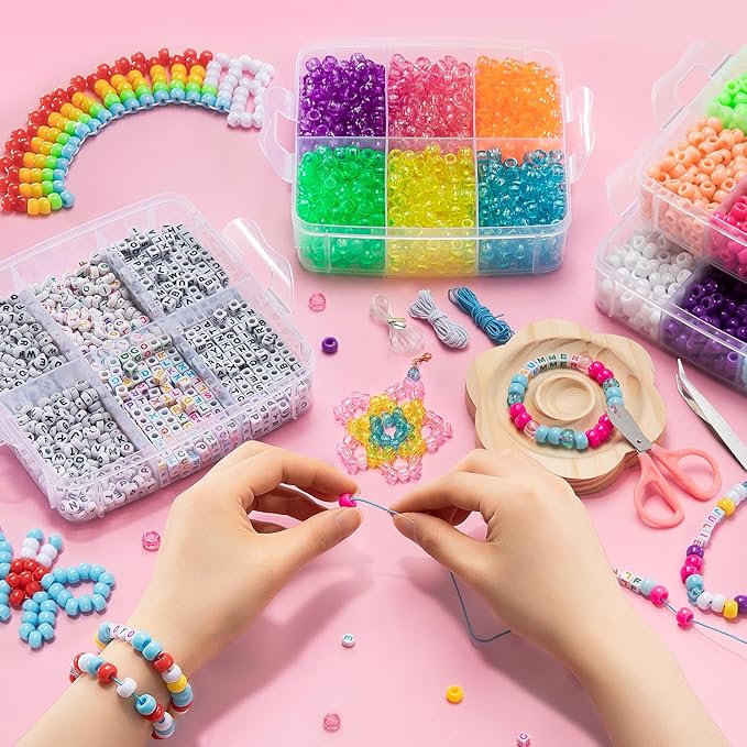 Umikk 4800Pcs Pony Beads Bracelet Making Kit, 17 Colors Beads for Jewelry Making Friendship Bracelets Hair Braids Crafts Gifts for Ages Over 6 Years (Stack Boxed)