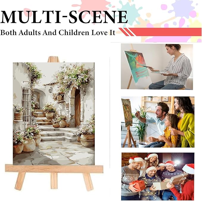 Painting by Numbers for Adults,Alleyway with Flower Adult Paint by Number Kits on Canvas,DIY Color by Numbers for Adults Beginners,Oil Paint by Color Easy Acrylic Painting Home Wall Decor 15.7X19.7
