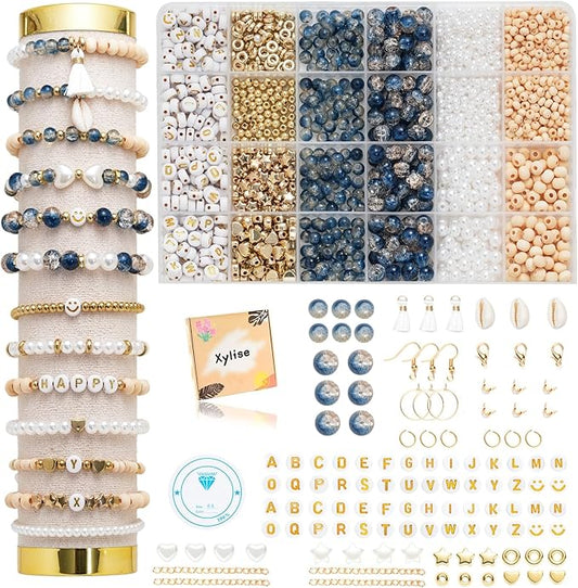 Xylise 6mm/8mm Crackle Glass Beads Bracelet Making Kit Crystal Glass Beads Jewelry Making Kit, Friendship Bracelet kit for DIY Crafts Gifts