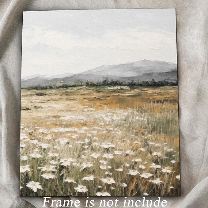 uniro Vintage Wall Art Decor Spring Muted Wildflower Field Wall Painting Canvas Prints Farmhouse Wall Art Room Decor Vintage Landscape Art Pictures for Bathroom Wall Decor(8" x 10"-UNFRAMED)