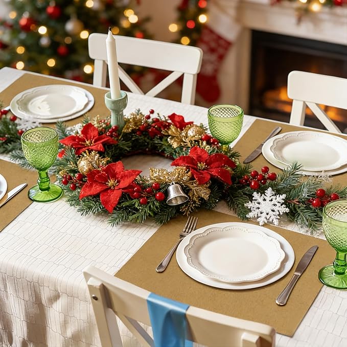 MANSPHIL Gold Cloth Placemats Set of 4 Washable Thick Faux Linen Place Mats Heat Resistant Double Layer Fabric Table Mats Wrinkle Free Dining Kitchen Table Decor - 13x19 Inch Oeko Tex Placemat
