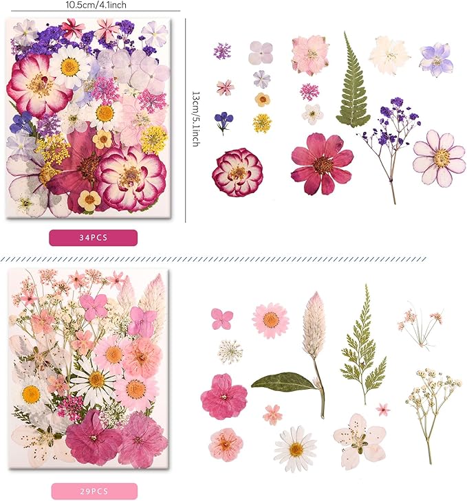 222 PCS Real Pressed Dried Flowers and Leaves with Butterfly Stickers & Tweezers – Natural Dried Flowers for Resin, Candle, Jewelry, Scrapbooking & DIY Crafts (Colour 222)