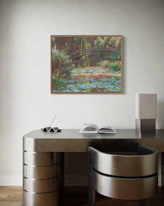 Water Lily Pond Claude Monet Wall Art Print Poster, Impressionist Painting Wall Art Wall Decor, for Bedroom and Living room Bathroom Decor 115 (Water Lily Pond, 8 x 10 inches, Wood Frame)