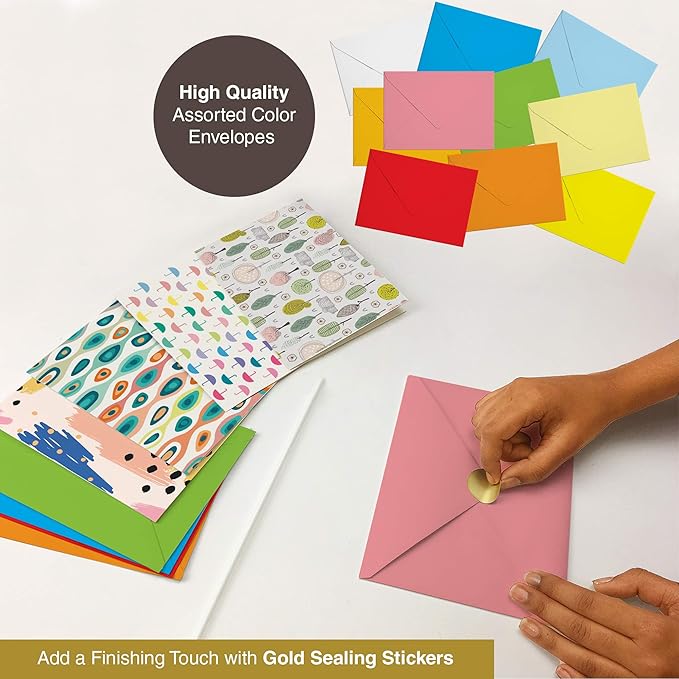 Dessie 50 Different Blank Cards With Envelopes - 4x6 Inch Blank Greeting Cards w/Colored Envelopes & Gold Seals. Colorful Designs - No Repetition. All Occasion Note Cards with Envelopes Set