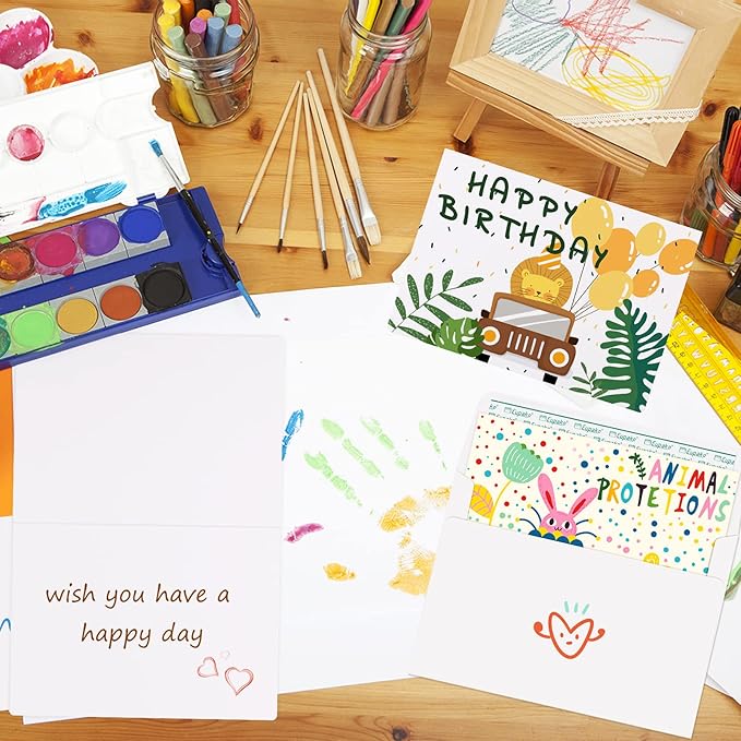 Eupako 50 Pack White-Blank-Cards-and-Envelopes-4.125x5.5-Heavyweight-Folded-Cardstock-and-A2-Envelopes-Self-Seal for DIY Greeting Cards, Invitations, Wedding, Baby Shower, Birthday