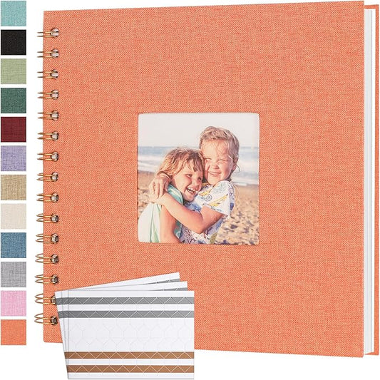 Scrapbook Photo Album 8x8 Inches 40 Pages Hardcover Kraft Paper Linen Cover Scrap Book Memory Book DIY Scrapbook Albums for Wedding Baby Boyfriend Travel Anniversary Family, Orange