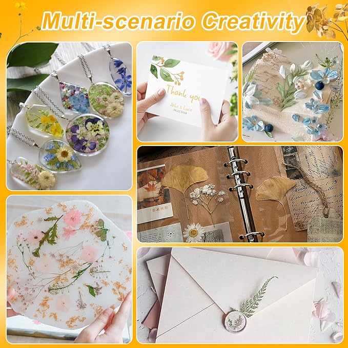 Pressed Dried Flowers for Resin Crafting, Natural Preserved Petals & Leaves for Art, Candles, Scrapbooking, Nail Art, Floral Decor – Complete Kit for Crafts & DIY Projects
