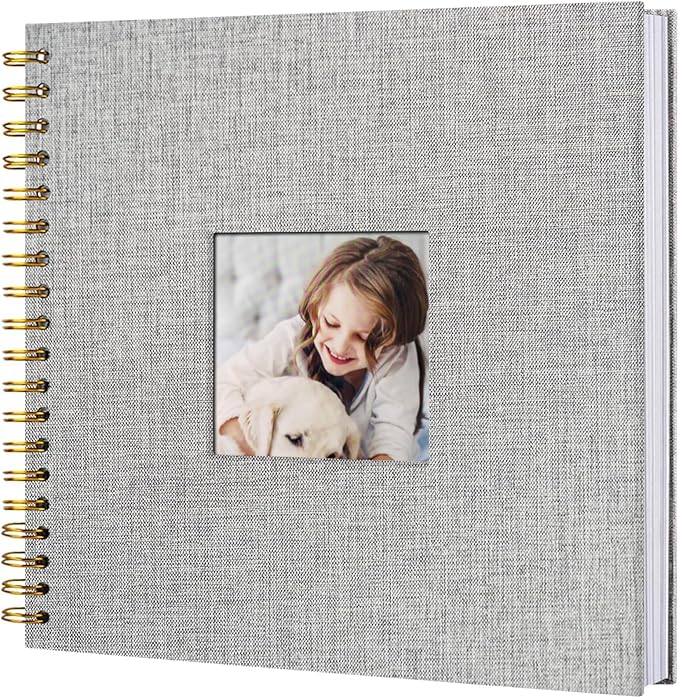 8 x 8 Inch Scrapbook Photo Album, DIY Memory Book Linen Cover for Photos, Hardcover Kraft White Pages Scrap Book Photo Albums for Travel, Wedding Anniversary Family Christmas Baby 40 Pages, Grey