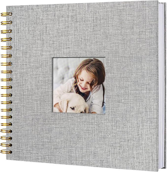 10 x 10 Inch Scrapbook Photo Album, DIY Memory Book Linen Cover for Photos, Hardcover Kraft White Pages Scrap Book Photo Albums for Travel, Wedding Anniversary Family Christmas Baby 40 Pages, Grey