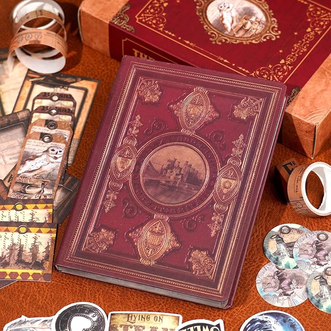 Funto Scrapbooking Kit (185 PCS), Medieval Chapter- Magic Books, Perfect for Bullet Scrapbooking Materials, Planner DIY Craft Collage