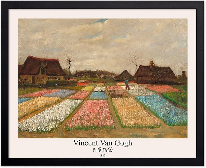 Monem Art Vintage Van Gogh Poster - Retro Bulb Fields Print - Flower Beds in Holland Art - Impressionism Art - Fine Art - Classic Painting Art - Great Bedroom Wall Decor - 11x14 Black Framed