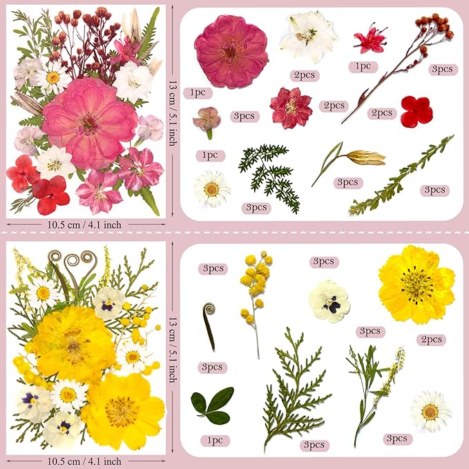 90 Pcs Dried Pressed Flowers for Resin Molds, Real Natural Bulk Dry Wildflowers Leaves Perfect for Epoxy, DIY Crafts, Nails, Soap Candles Jewelry Making, and Home Decor