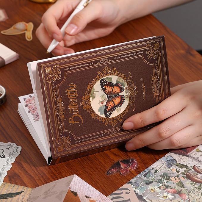 Funto Scrapbooking Kit(140 PCS), Vintage Collection-Whispers of Nature, Perfect for Bullet Scrapbooking Materials, Planner DIY Arts Craft Collage