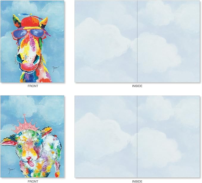 The Best Card Company Assorted Blank Greeting Card Box Set - Incl. 20 Cards + Envelopes - 10 Unique Designs - Perfect for Thank Yous, Invitations, More - Funny Farm AM6563OCB-B2x10