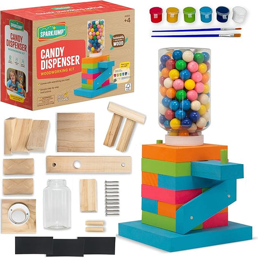 SparkJump DIY Wood Building Kits, STEM Woodworking Kit for Kids, Creative Fun Craft Projects, Great Gift for Boys & Girls (Candy Dispenser, 1-Pack)
