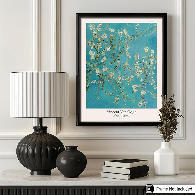 Monem Art Vintage Van Gogh Poster - Retro Almond Blossoms Print - Impressionism Art - Fine Art - Classic Painting Art - Flower Art - Floral Bedroom or Office Wall Decor - 11x14 UNFRAMED Wall Art