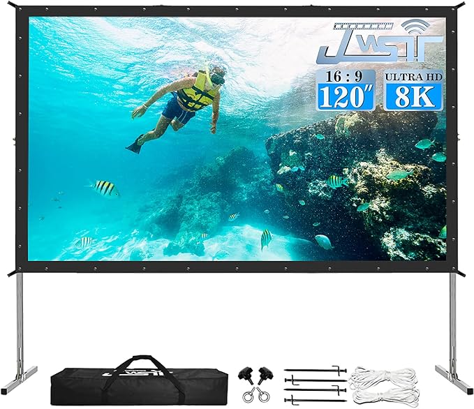 Projector Screen Outdoor,JWSIT 120 inch Outdoor Movie Screen-Upgraded 3 Layers PVC 16:9 Projector Screen,Portable Video Projection Screen with Carrying Bag for Home Theater Backyard