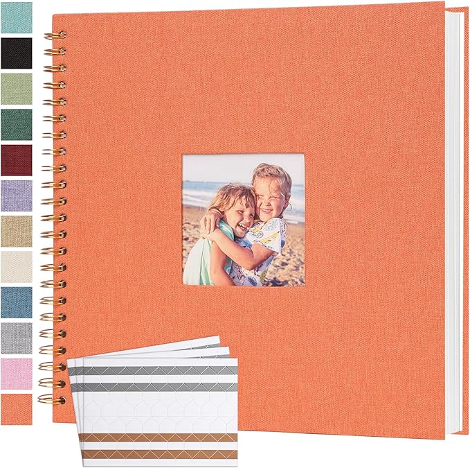 Scrapbook Photo Album 12x12 Inches 80 Pages Hardcover Kraft Paper Linen Cover Scrap Book Memory Book DIY Scrapbook Albums for Wedding Baby Boyfriend Travel Anniversary Family, Orange