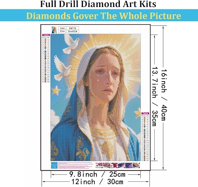 Mosaflare 5D Diamond Painting Kits for Adults, Virgin Mary Diamond Art for Beginners, DIY Full Round Drill Paint by Diamonds Dot Gem Art for Adults, Home Wall Decor 12x16 Inch