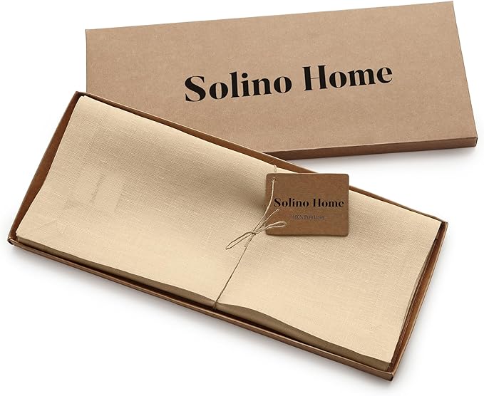 Solino Home Linen Beige Table Runner 90 Inches Long - 100% Pure Linen 14 x 90 Inch Table Runner for Spring, Easter - Fete