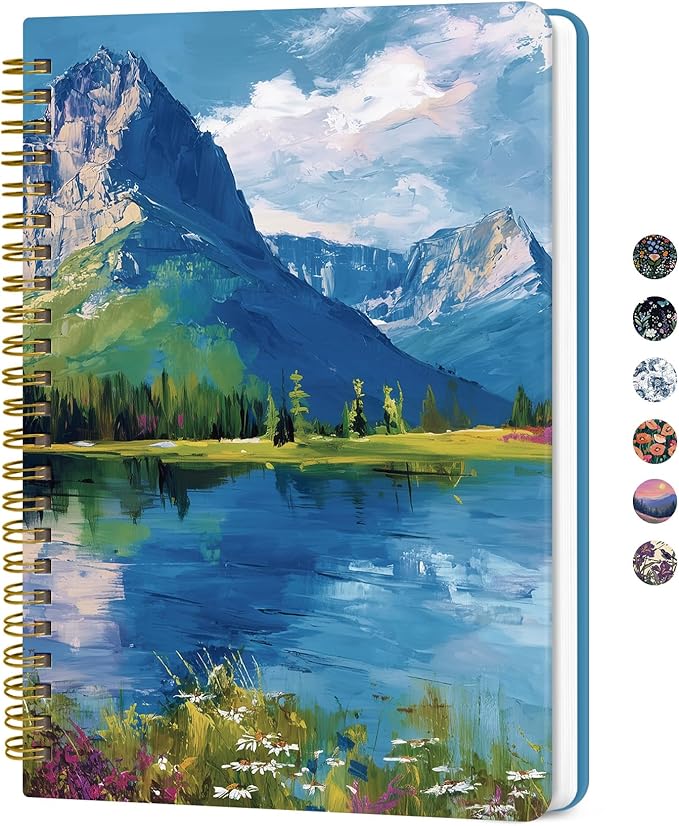 Lined Spiral Journal for Women, A5 Hardcover Cute Notebook for Work & Note Taking, Aesthetic Pretty Journal for Writing, 140 Pages, 6"x8", Summer Valley
