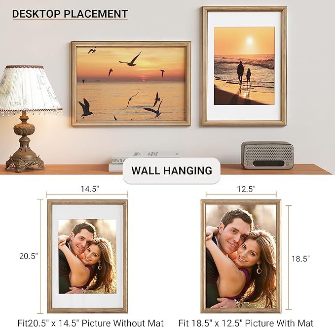 Heimlove 13x19 Picture Frame,13 x 19 Solid White Oak Photo Frame Matted to 11x14 with Tempered Glass,13"x19" Handcrafted wood Poster Frame,Vertical or Horizontal Wall Hanging Display,3 Pack