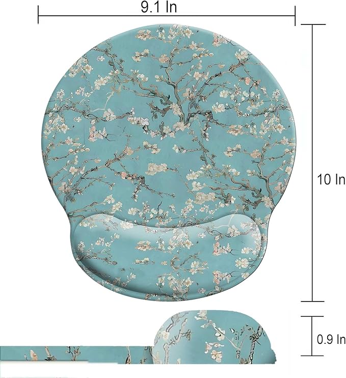 Square Floral Mouse Pad Wrist Rest, Decorative Beautiful Flowers Plants White Blooms Ergonomic Mousepad with Non-Slip Rubber Base, Personalized Premium-Textured Custom Mouse Mat Design