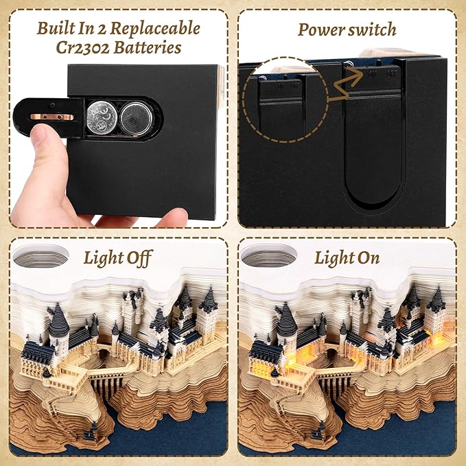 3D Time Piece Calendar 2026 3D Tear Away Mini Desk Calendar with LED Light Art Memo Pad Notepad Desktop Decoration Gift for Christmas (With Weekly Calendar & Light)