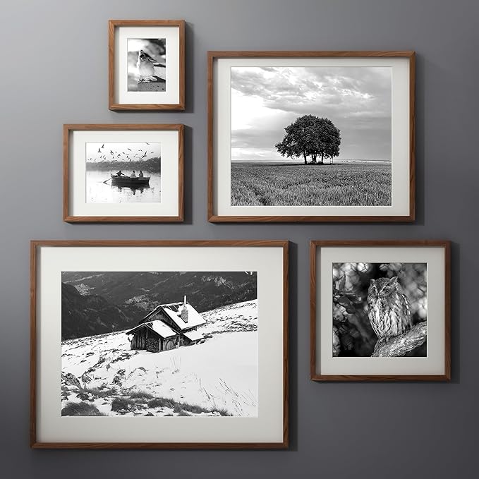 4x6 Picture Frame, USA-Sourced Natural Walnut Wood Photo Collage Frame with HD Tempered Glass, Modern Simple 4 x 6 Wooden Frame Matted to 3.5x5, Gallery Wall Frames for Art, Wall or Tabletop Display