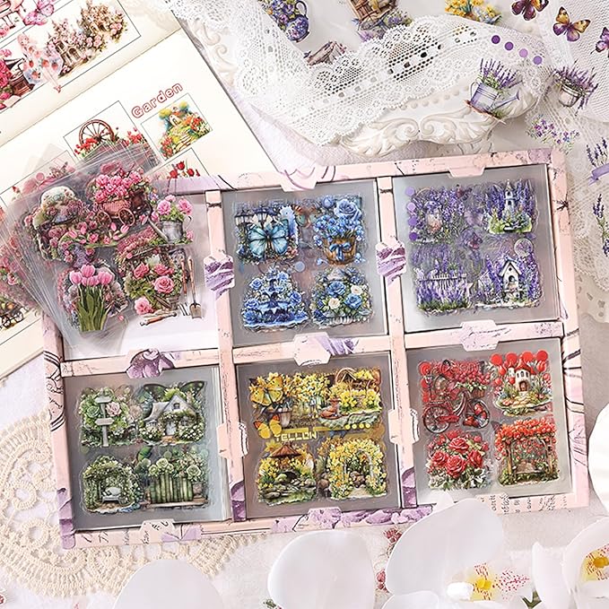 SIBLYMONA Vintage Stickers 150 Sheets Pack Over 800+ Pieces, Floral Butterfly Transparent Stickers for Scrapbooking Journaling, Junk Journal Supplies Transfers Crafts (Shadow of Flower)