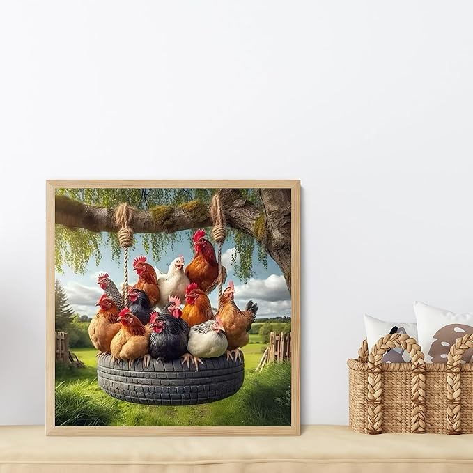 Chicken Coop Diamond Art Kits for Adults, 5D Diamond Painting for Adult Beginners, DIY Full Drill Round Gem Painting Dot Art for Adults, Home Wall Decor 13.78x13.78 Inch