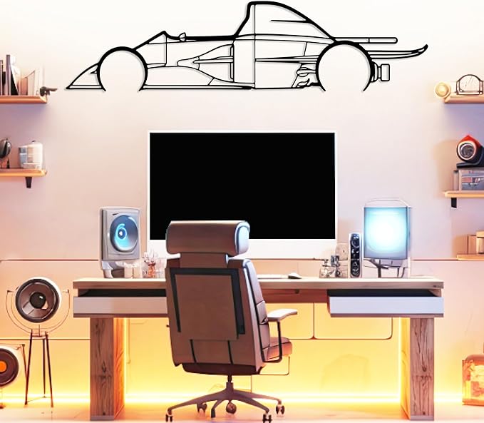 Formula Car metal Wall Art, Sports Car metal Silhouette, Formula Car Lovers Metal Wall Decor, Racing Gifts For Men, Minimalist Sculpture for Garage, Man Cave, Gift for Father's, (Black-35"x 9.6" inch)