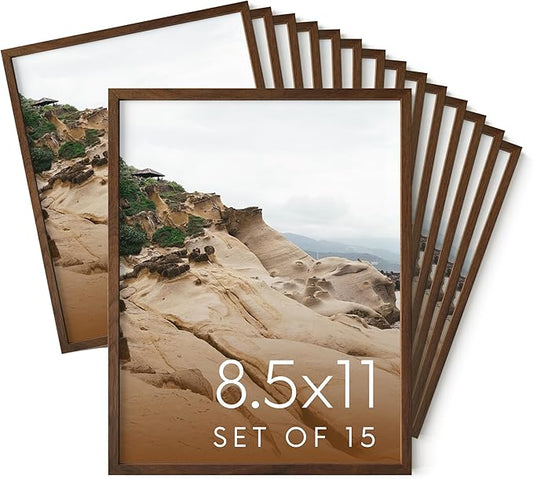 Haus and Hues 8.5x11 Walnut Oak Wood Picture Frames Set of 15 - Premium Bulk Picture Frames 8.5x11 Bundle - Elegant Gallery Wall Frame Set for Posters, Art Display - Ideal for Wall Decor in Home &