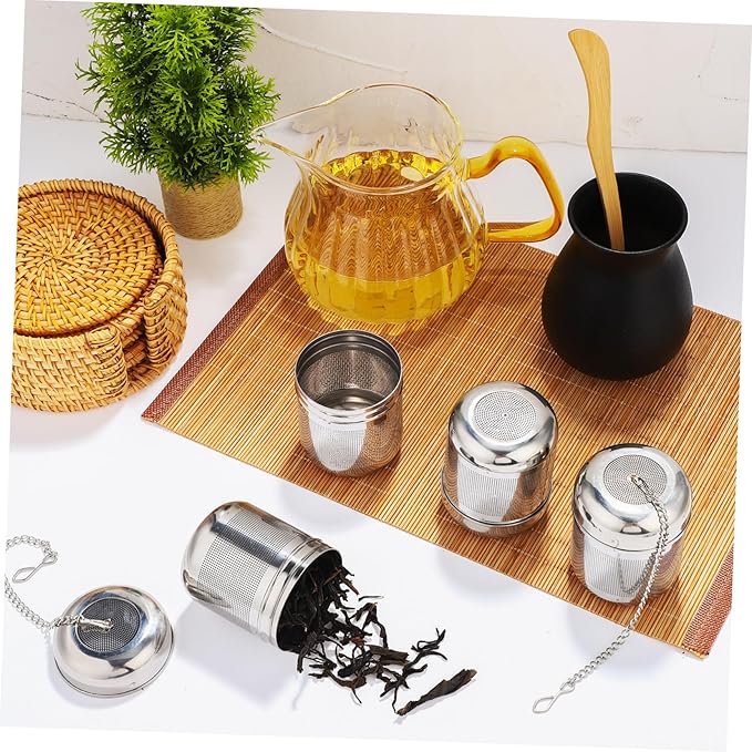 4pcs Stainless Steel Tea Infuser Basket with Chain Fine Mesh Tea Strainer Multi-use Steeper for Spices and Seasonings