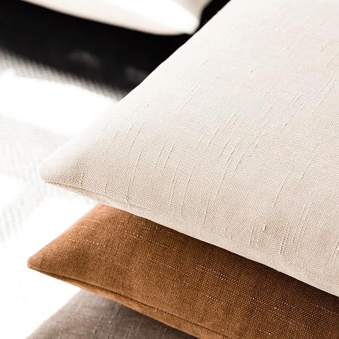 Foindtower Pack of 2 Soft Textured Throw Decorative Pillow Covers Square Accent Solid Cushion Cover Cozy Farmhouse Pillow Case with Zipper for Couch Sofa Bedroom Living Room 26x26 Inch, Light Beige