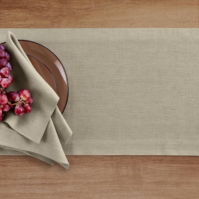 Solino Home Linen Vintage Khaki Table Runner 90 Inches Long - 100% Pure Linen 14 x 90 Inch Table Runner for Spring, Easter - Fete