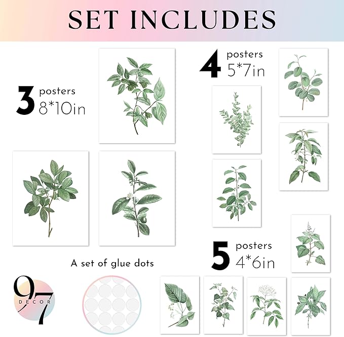 97 Decor Vintage Botanical Wall Art - Greenery Plant Posters For Room Aesthetic, Retro Green Plant Pictures Wall Decor, Vintage Botanical Prints For Home Bedroom Office Decorations (unframed)