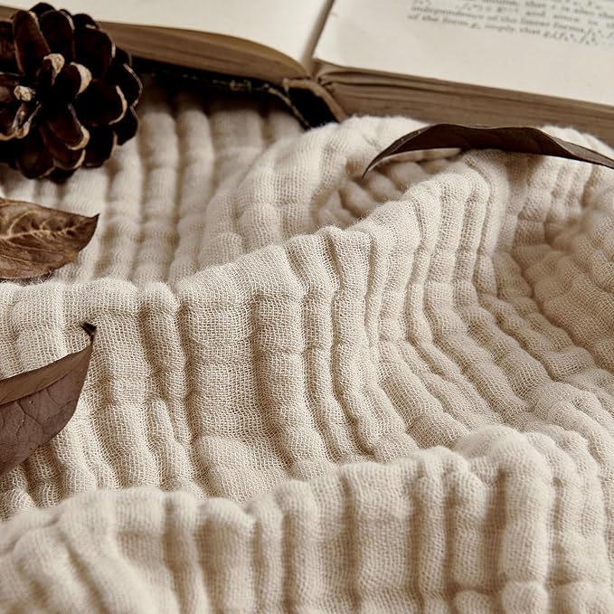 Joydeco 100% Cotton Muslin Throw Blanket for Couch Bed and Sofa, 4-Layer Lightweight and Breathable Soft Gauze Blanket for All Season, Luxury Throws Cotton Blanket Gift(Light Tan, 55"x75")