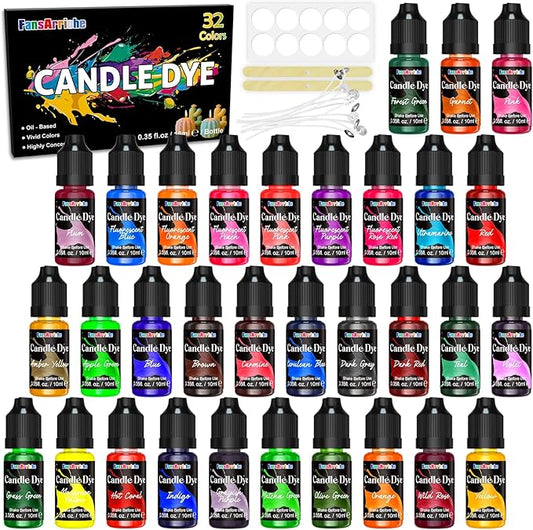 FansArriche Candle Dye - 32 Colors Liquid Oil-Based Dye for Candle Wax, Vivid Candle Color for DIY Candle Making, Highly Concentrated Natural Candle Color