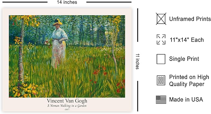 Monem Art Vintage Van Gogh Poster - Retro A Woman Walking In A Garden Print - Impressionism Art - Fine Art - Classic Painting Art - Floral Art - Bedroom or Office Decor - 11x14 UNFRAMED Wall Art