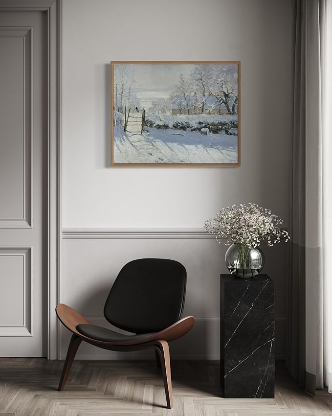 The Magpie Claude Monet Wall Art Print Poster, Impressionist Painting Wall Art Wall Decor, for Bedroom and Living room Bathroom Decor 115 (The Magpie, 8 x 10 inches, Wood Frame)