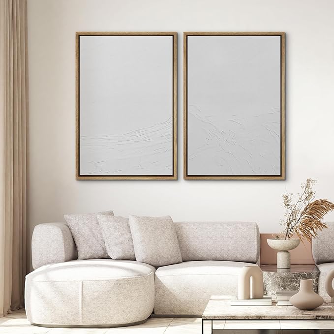 SIGNWIN Framed Canvas Print Wall Art Set Geometric Gray Pastel Color Field Landscape Abstract Shapes Illustration Modern Art Minimalism Decorative for Living Room, Bedroom, Office - 24"x36"x2 Natural