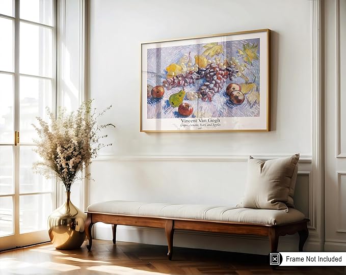 Monem Art Vintage Van Gogh Poster - Retro Grapes Lemons Pears and Apples Print - Impressionism Art - Fruit Art - Fine Art - Classic Painting Art - Great Kitchen Decor - 18x24 UNFRAMED Wall Art