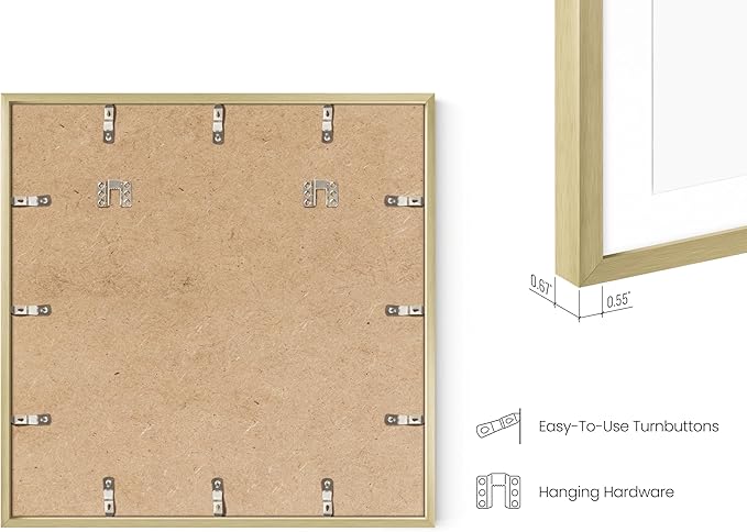 HAUS AND HUES 20x20 Gold Metal Picture Frame Matted to 16x16 - Features Premium Aluminum & Hanging Hardware, Shatterproof Plexiglass - Ideal for Home, Office (20x20 in, Gold, Set of 1)